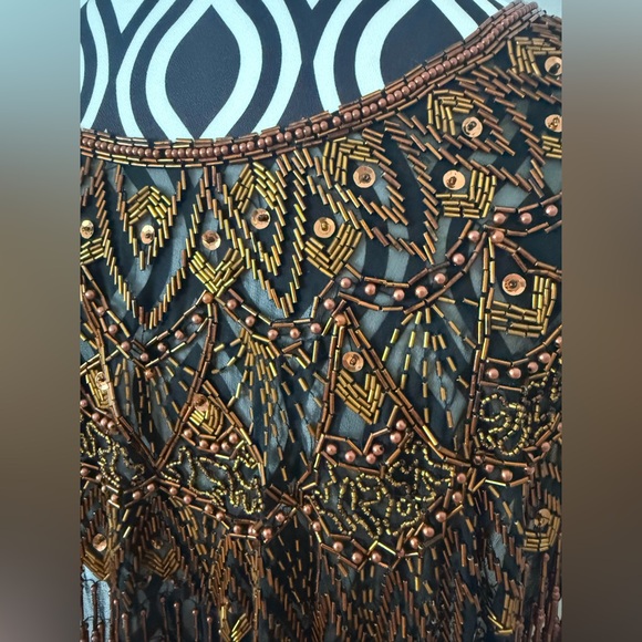 Gorgeous Vintage 70s 80s Sequin & Beaded Art Deco Shawl Capelet Rose Gold Bronze - Picture 11 of 15